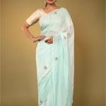 Sky Blue Viscose Chiffon Saree | All-Over Real Butta Work | Jaipurio Designer Collection